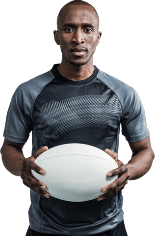 Portrait of Confident Sportsman with Rugby Ball on Transparent Background