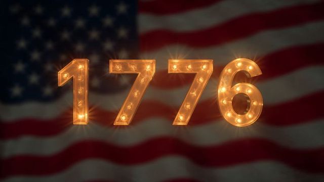 Illuminated 1776 with american flag background for patriotic themes