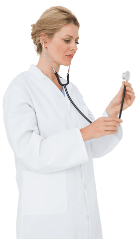 blonde doctor using stethoscope in white lab coat transparent background - Download Free Stock Videos Pikwizard.com