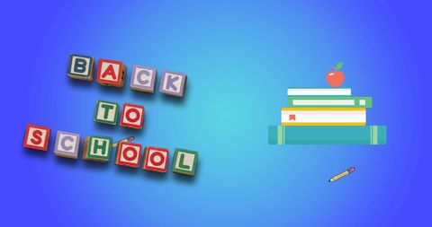 Colorful back to school blocks with book illustrations