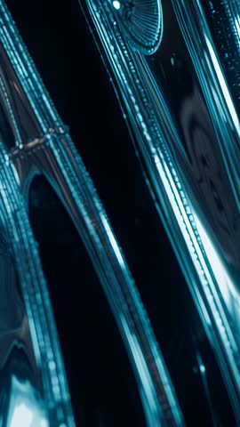 Shining Light Sweeping Across Curved Metallic Ridges Vertical Futuristic Texture