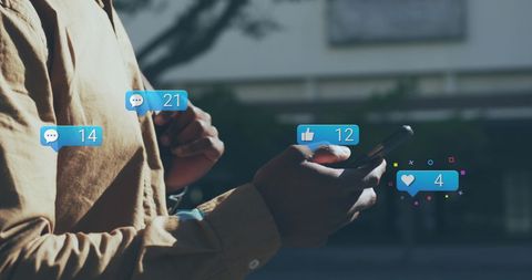 African American Man Engaging with Smartphone Social Media Icons - Download Free Stock Images Pikwizard.com