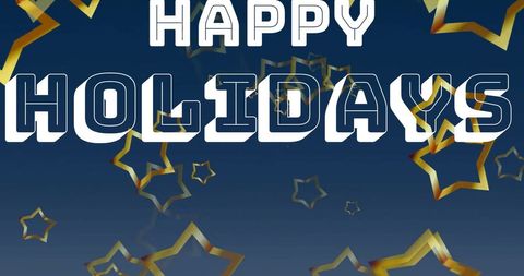 Happy Holidays Text with Gold Stars on Blue Background