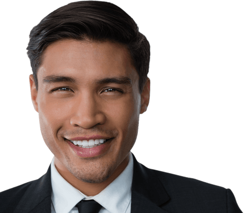 Transparent close-up portrait smiling young businessman clean background