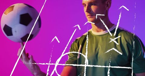 Soccer player spinning ball with strategy visualization