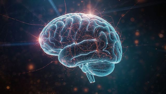 Futuristic Holographic Brain with Neural Network Glowing