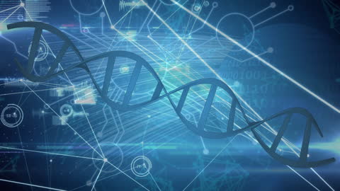 Futuristic Biotech Concept with DNA Helix and Digital Interface