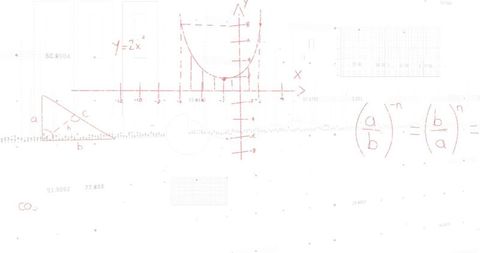 Mathematical equations with graph and illustrations on whiteboard