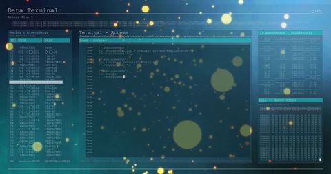 Cybersecurity terminal interface with code editor display on screen