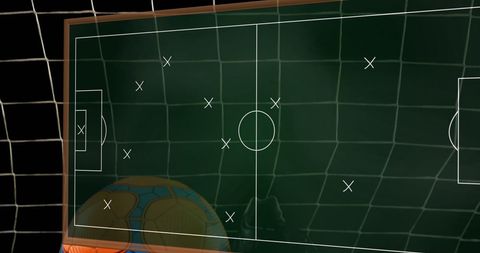 Soccer strategy concept with digital techniques and sports equipment