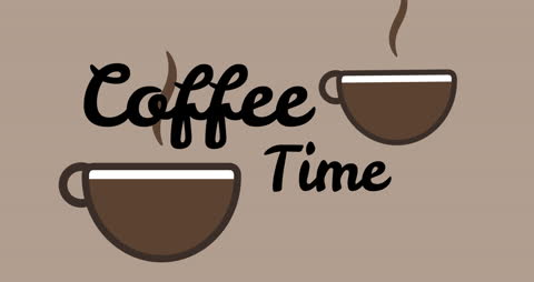 Animated Coffee Time with Steaming Cups on Beige Background