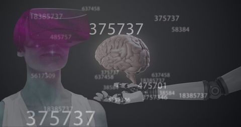 Virtual Reality Woman and Robot Analyzing Digital Brain - Download Free Stock Images Pikwizard.com