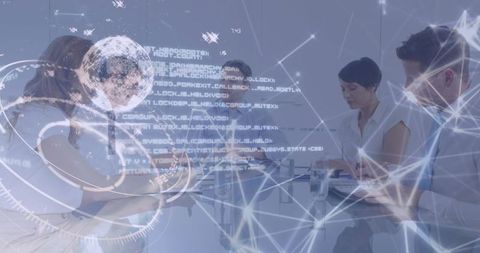 Ai-futuristic business meeting with holographic interface