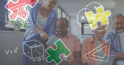 Seniors Engaged with Technology and Digital Puzzles