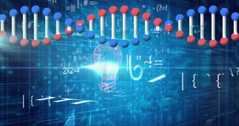 Digital Interface Showing DNA and Mathematical Equations Concept