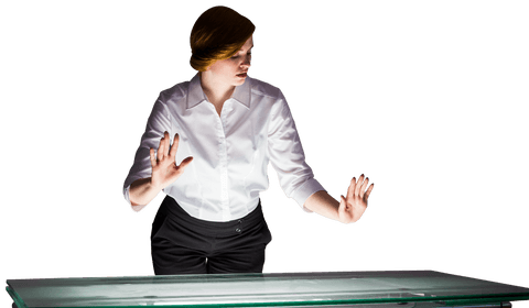 Caucasian Businesswoman Using Digital Screen with Transparent Background
