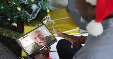 Virtual Christmas Celebration with Video Call on Tablet