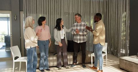 Therapist farewell embrace after successful group session