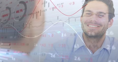 Optimistic businessman analyzing financial and data trends