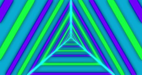 Neon triangular pattern with vivid colors over blue background