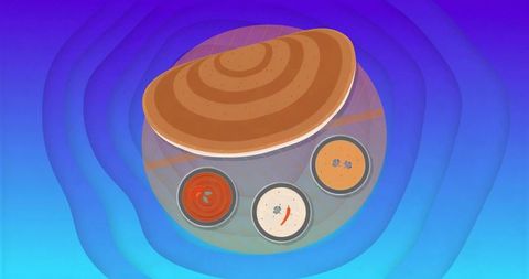 Stylized Dosa Art with Chutney Bowls on Abstract Background