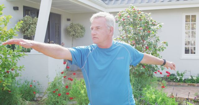 Senior Man Practicing Outdoor Yoga in Sunny Garden - Download Free Stock Images Pikwizard.com