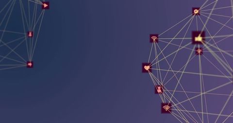 Interconnected digital icons with global network concept