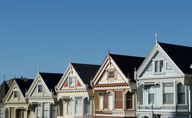 Colorful Victorian Houses under Clear Blue Sky - Download Free Stock Photos Pikwizard.com