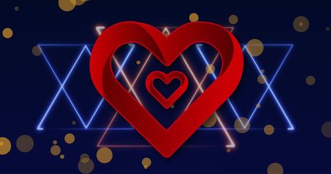 Glowing Red Heart on Neon Blue Background Reflecting Love