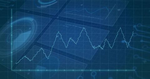 Displaying jagged ecg waveform on blue health dashboard with gridlines and analytics