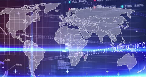Digital World Map Animation with Binary Code