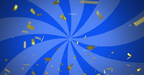 Gold confetti falling on radiant blue striped background