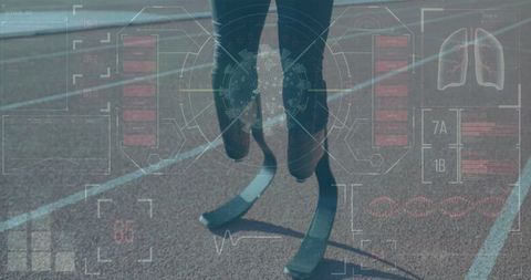 Innovative Athlete with Prosthetic Blades on Racing Track