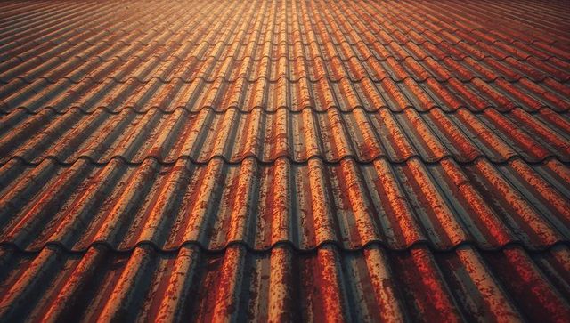 Rustic Corrugated Metal Roof Panels with Rust Patina Texture
