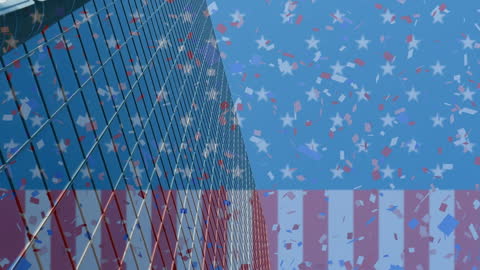 Office Building with Patriotic Confetti Display