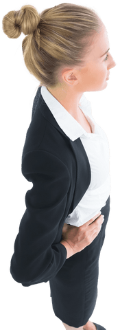 Confident Blonde Businesswoman Standing with Hands on Hips, Transparent Background