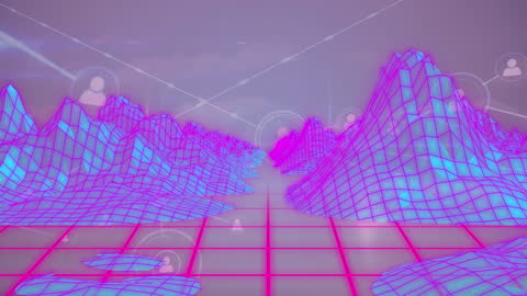 Futuristic Digital Landscape with Networking Grid