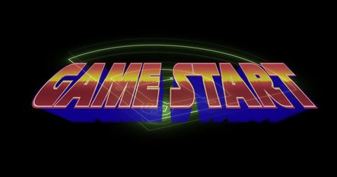 Retro Game Start Neon Graphics on Dark Background