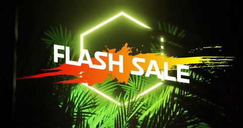 Dynamic flash sale neon sign with tropical background