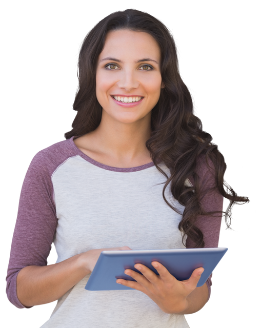 Smiling Caucasian Woman Using Tablet with Transparent Background - Download Free Stock Videos Pikwizard.com