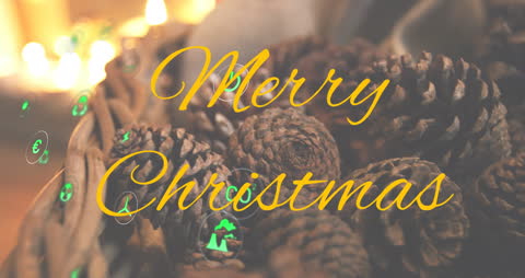 Festive Merry Christmas Greeting with Pinecones and Digital Icons