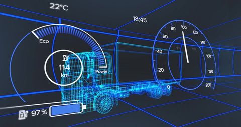 Futuristic electric truck concept with digital speedometer