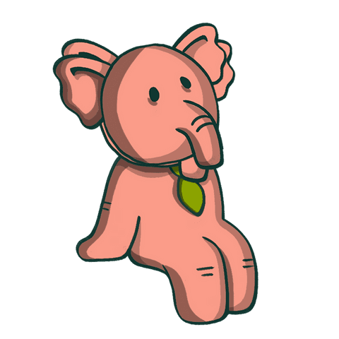 Playful Pink Elephant with Leaf Accessory on Transparent Background