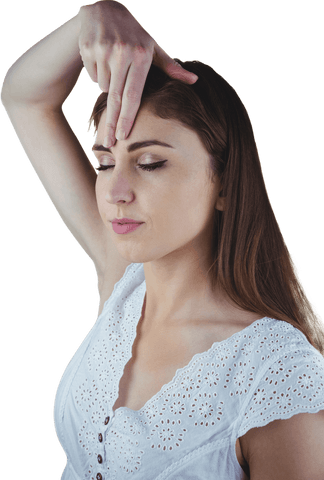 Transparent Serenity: Woman Meditating with Hand on Forehead - Download Free Stock Videos Pikwizard.com