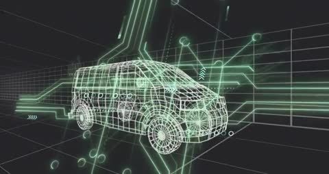 Digital Wireframe Van Demonstrating Futuristic Connectivity
