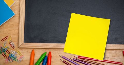 Organized Workspace with Chalkboard and Stationery - Download Free Stock Images Pikwizard.com