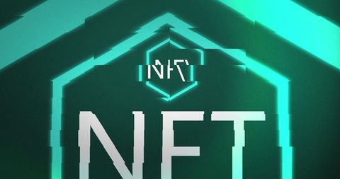 NFT Digital Graphics with Neon Hexagon and Glitch Effect