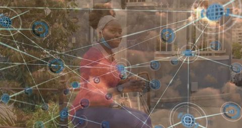 Active lifestyle and digital connection concept with woman biking