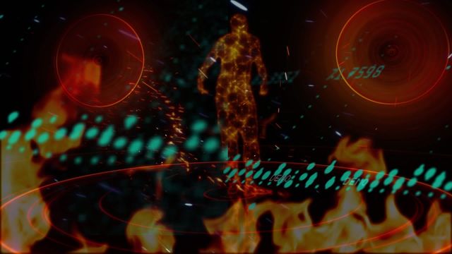 This digital concept visualizes a glowing human body model dancing with intricate data stream overlays and fiery elements. Perfect for illustrating themes in business technology, digital transformation, cybersecurity, futuristic concepts, virtual reality, and AI integration. Ideal for sci-fi visuals, tech presentations, and digital art projects.