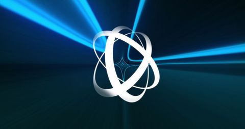 Abstract Interwoven Shapes over Radiant Blue Light Trails